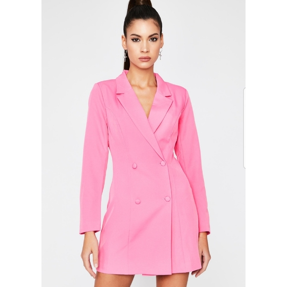 pink double breasted blazer dress